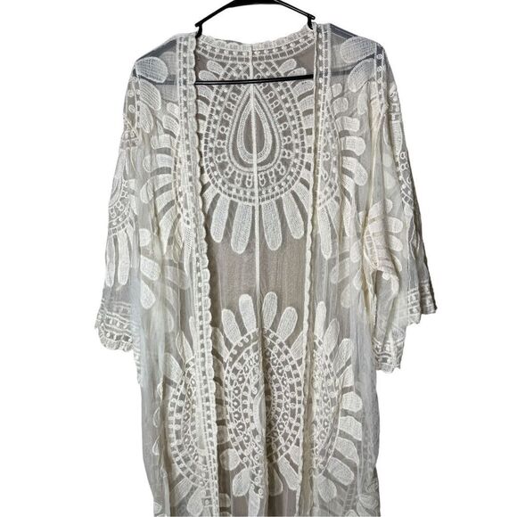 Lace Floral Duster Robe Beach Cover Festival Kimono Boho Cardigan Sheer One Size - Picture 2 of 10